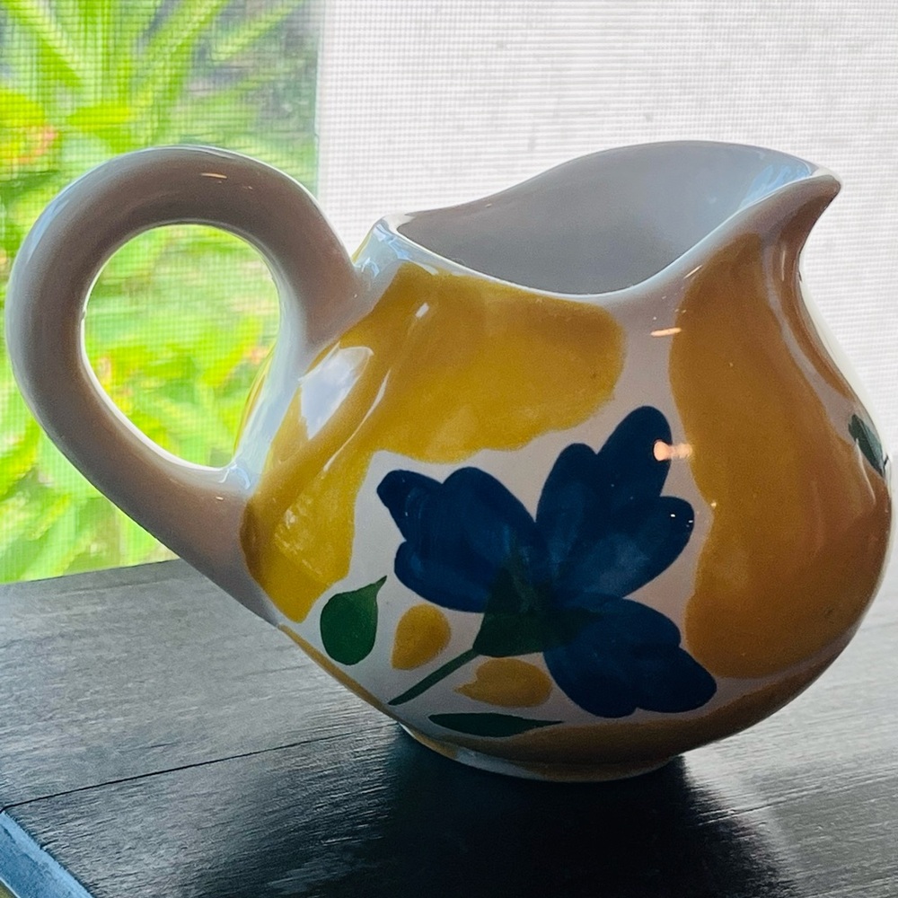 Dansk St. Tropez Creamer hand painted. Vibrant yellow and blue. Made in Portugal - Picture 9 of 9